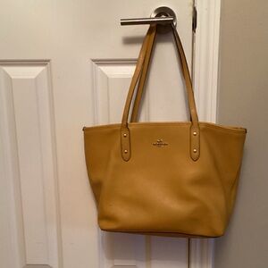 Coach Mustard Leather Tote with Gold Logo Hardware